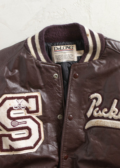 Vintage 1980s Delong Packers Varsity Letterman Leather Jacket Size L/XL