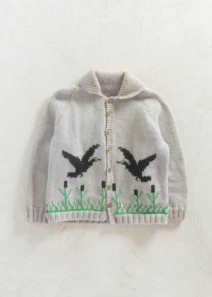 Vintage Duck Pattern Cowichan Style Wool Cardigan Size M/L