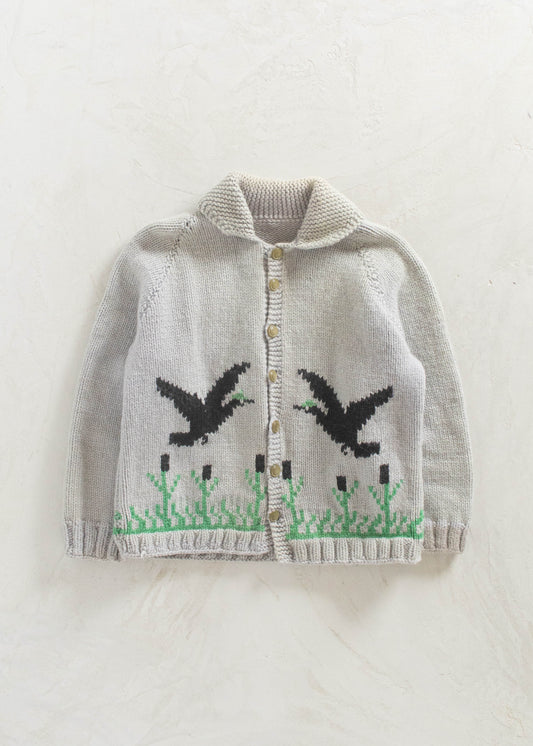 Vintage Duck Pattern Cowichan Style Wool Cardigan Size M/L