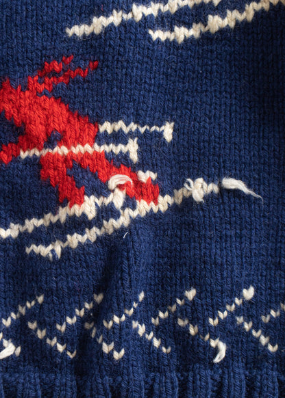 Vintage 1970s Skier Pattern Cowichan Style Wool Cardigan Size M/L