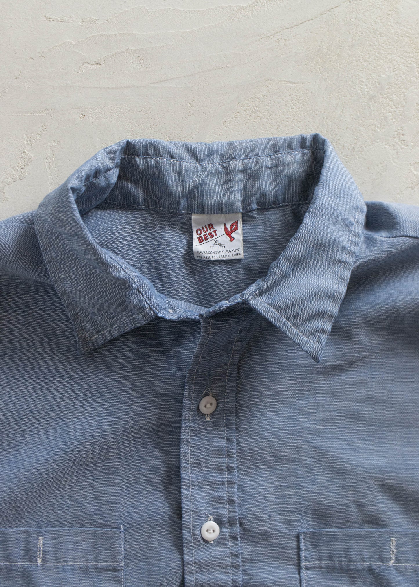 Vintage 1980s Short Sleeve Chambray Button Up Shirt Size M/L