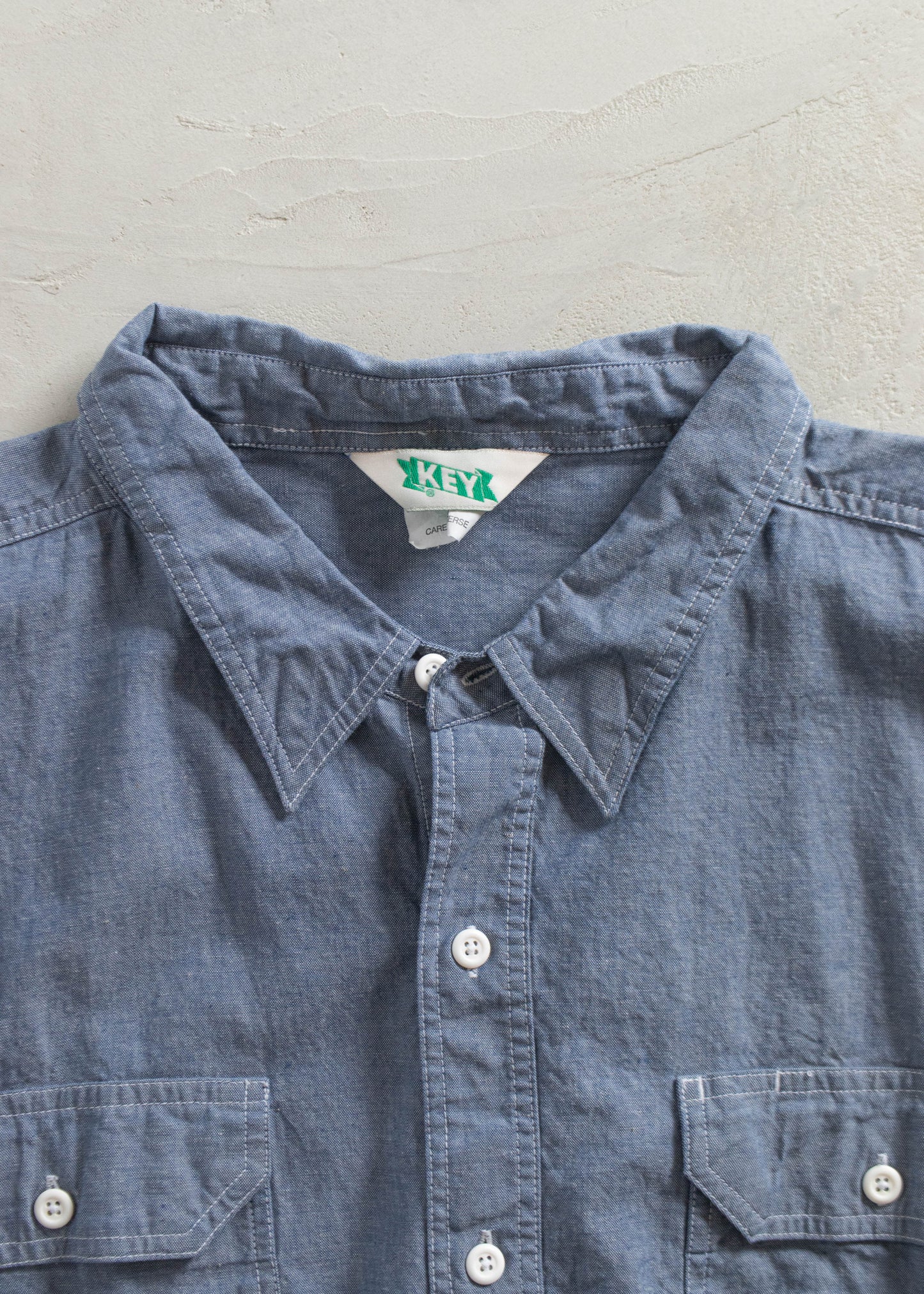 Vintage 1990s Key Short Sleeve Chambray Button Up Shirt Size 3XL/4XL