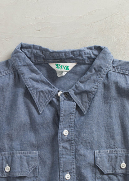 Vintage 1990s Key Short Sleeve Chambray Button Up Shirt Size 3XL/4XL