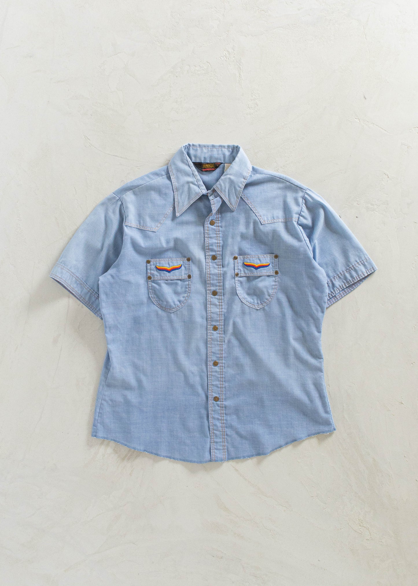 Vintage 1970s Wrangler Short Sleeve Chambray Button Up Shirt Size L/XL