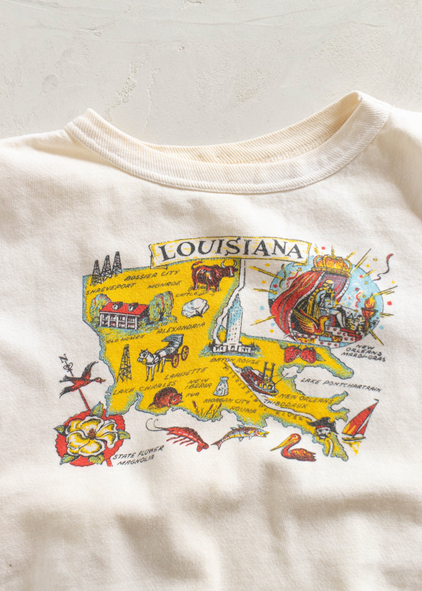 1960s Louisiana Souvenir Short Sleeve Sweatshirt Size S/M