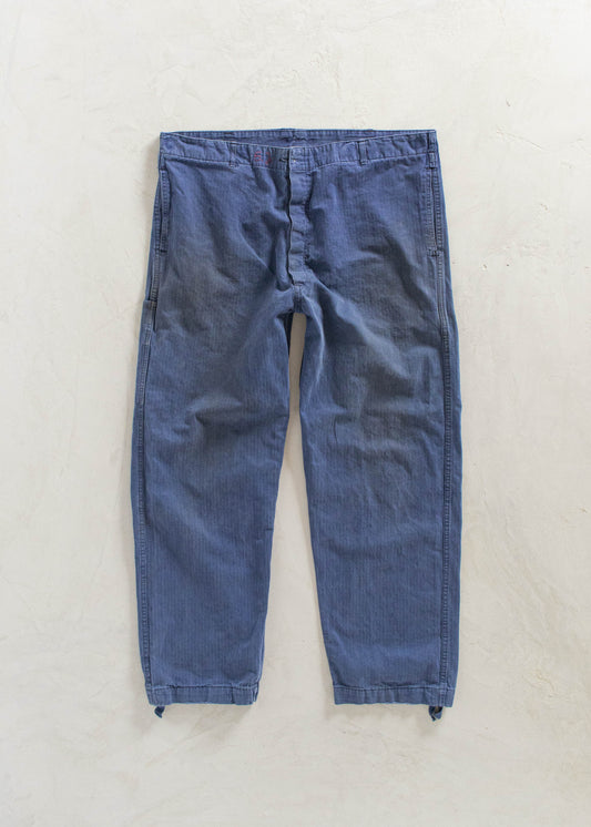 Vintage 1980s HTB Bleu de Travail European Workwear Pants Size Women's 33 Men's 36