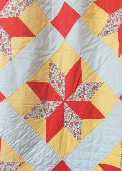 Vintage Patchwork Eight Point Star Geometric Pattern Quilt Blanket Size Queen