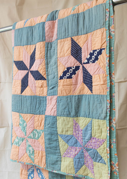 Vintage Patchwork Geometric Star Pattern Quilt Throw Blanket