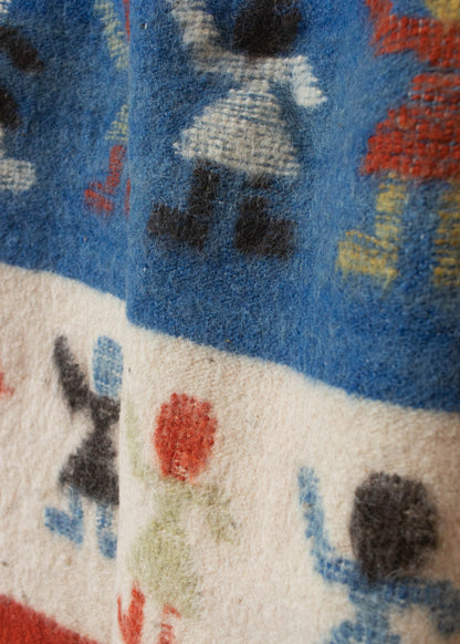 Vintage Figure Pattern Wool Throw Blanket