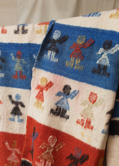 Vintage Figure Pattern Wool Throw Blanket