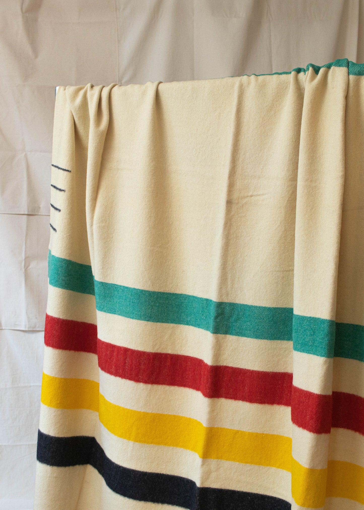 1960s Hudson's Bay 4 Point Stripe Pattern Wool Blanket Size Twin