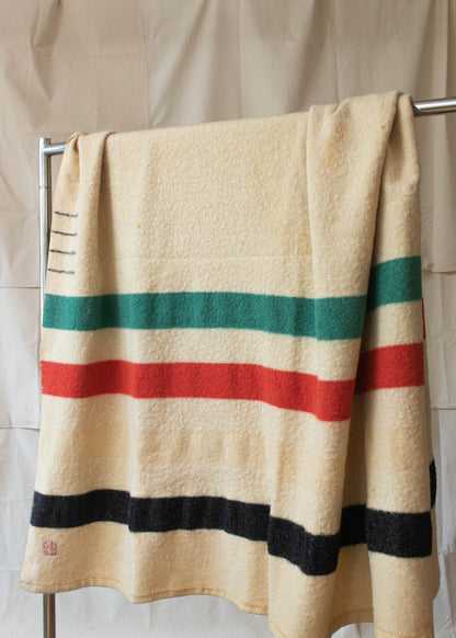 Vintage 1950s Hudson's Bay 4 Point Stripe Pattern Wool Blanket Size Full/Double