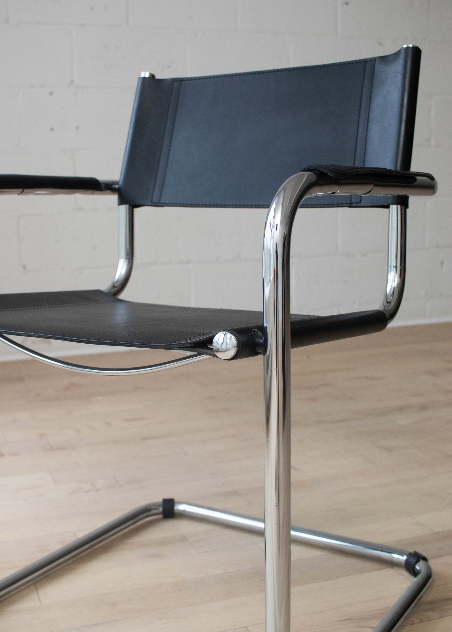 Vintage 1980s Chrome Tubular Leather Armchair