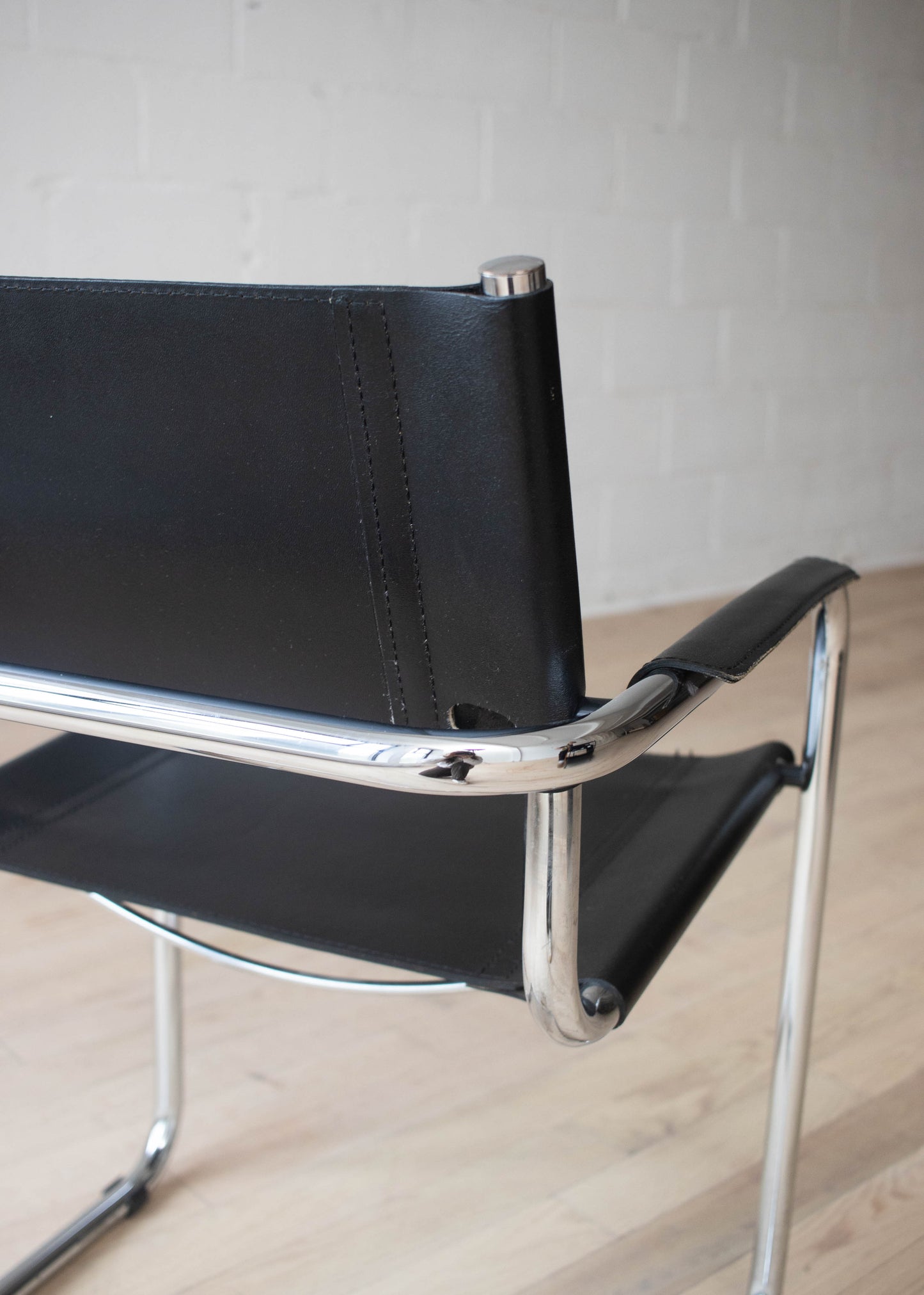 Vintage 1980s Chrome Tubular Leather Armchair