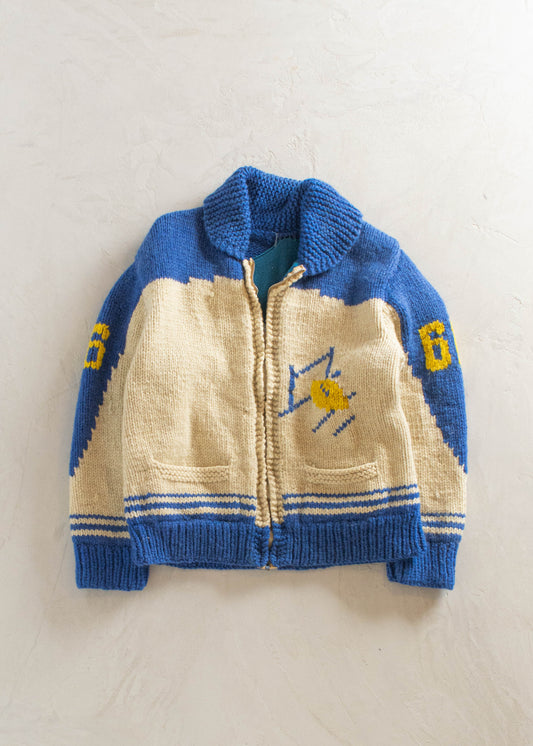 1980s Football Pattern Cowichan Style Wool Cardigan Size S/M