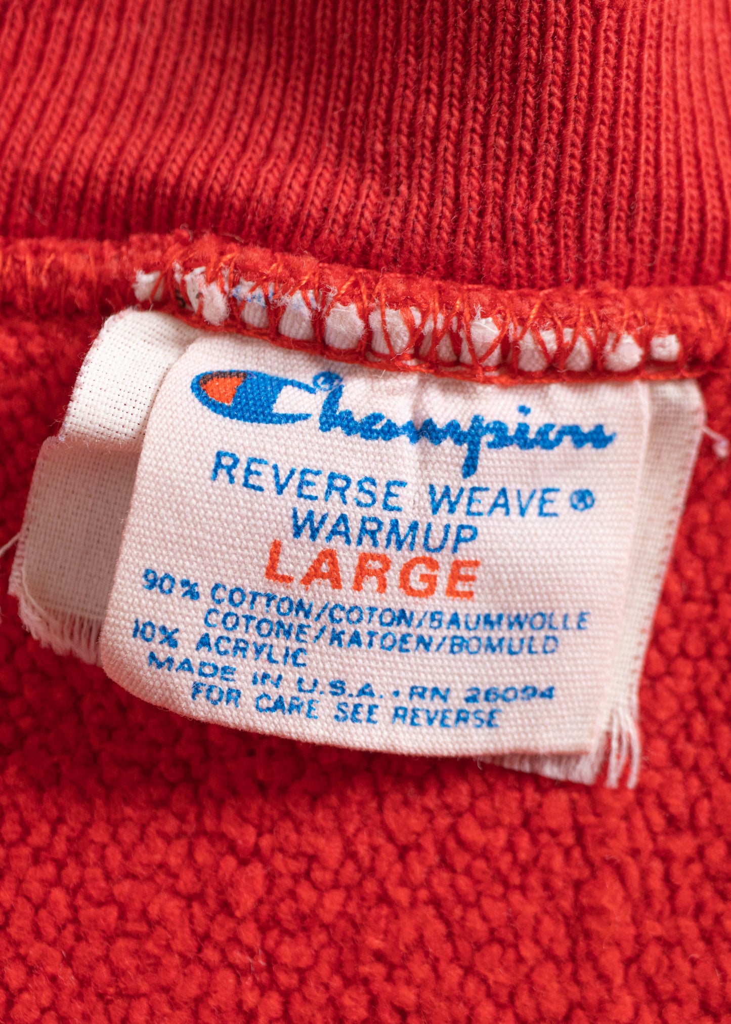 Vintage 1990s Champion Reverse Weave Warmup Red Sweatshirt Size M/L