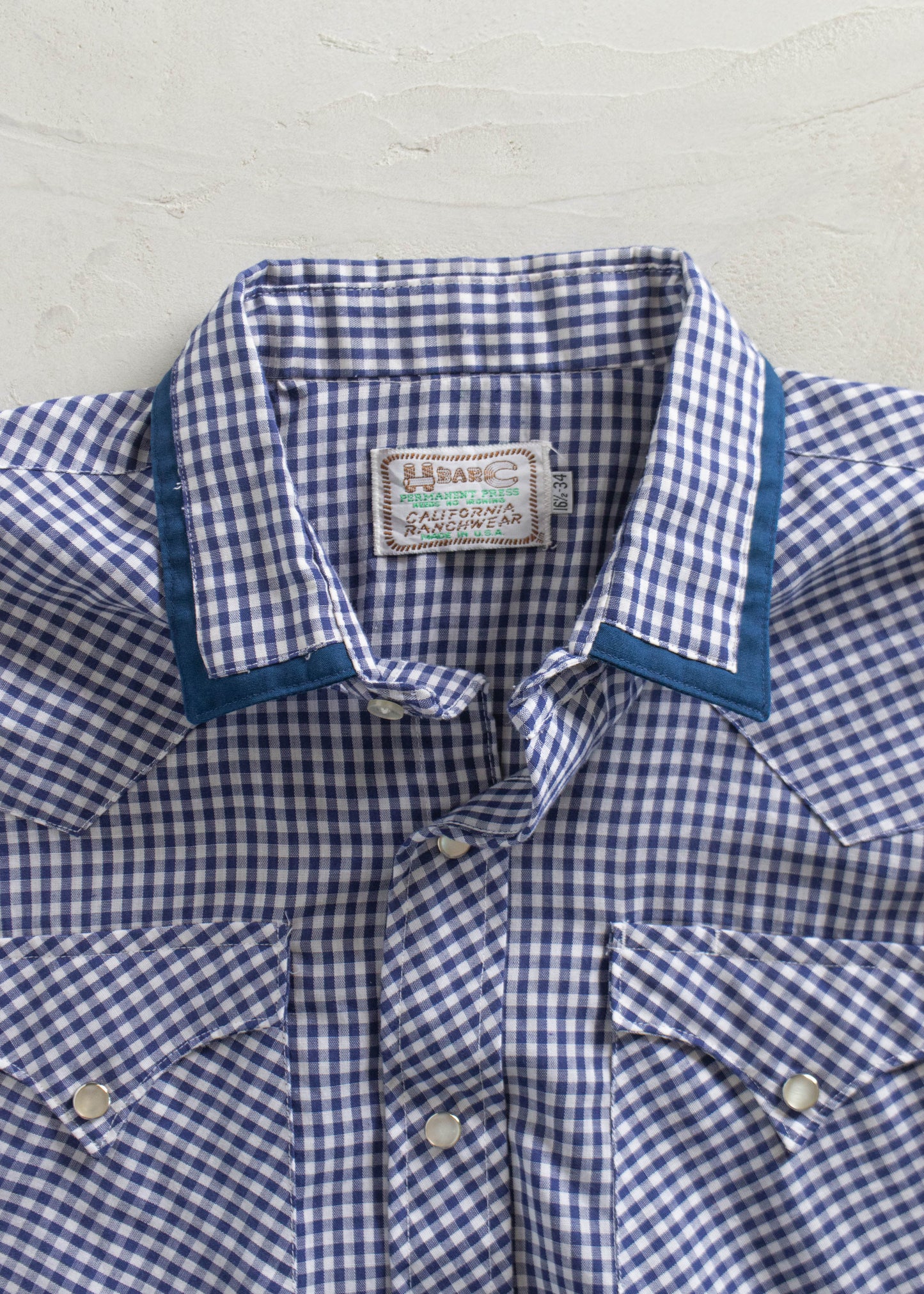 Vintage 1960s California Ranchwear Gingham Pattern Snap Button Shirt Size L/XL