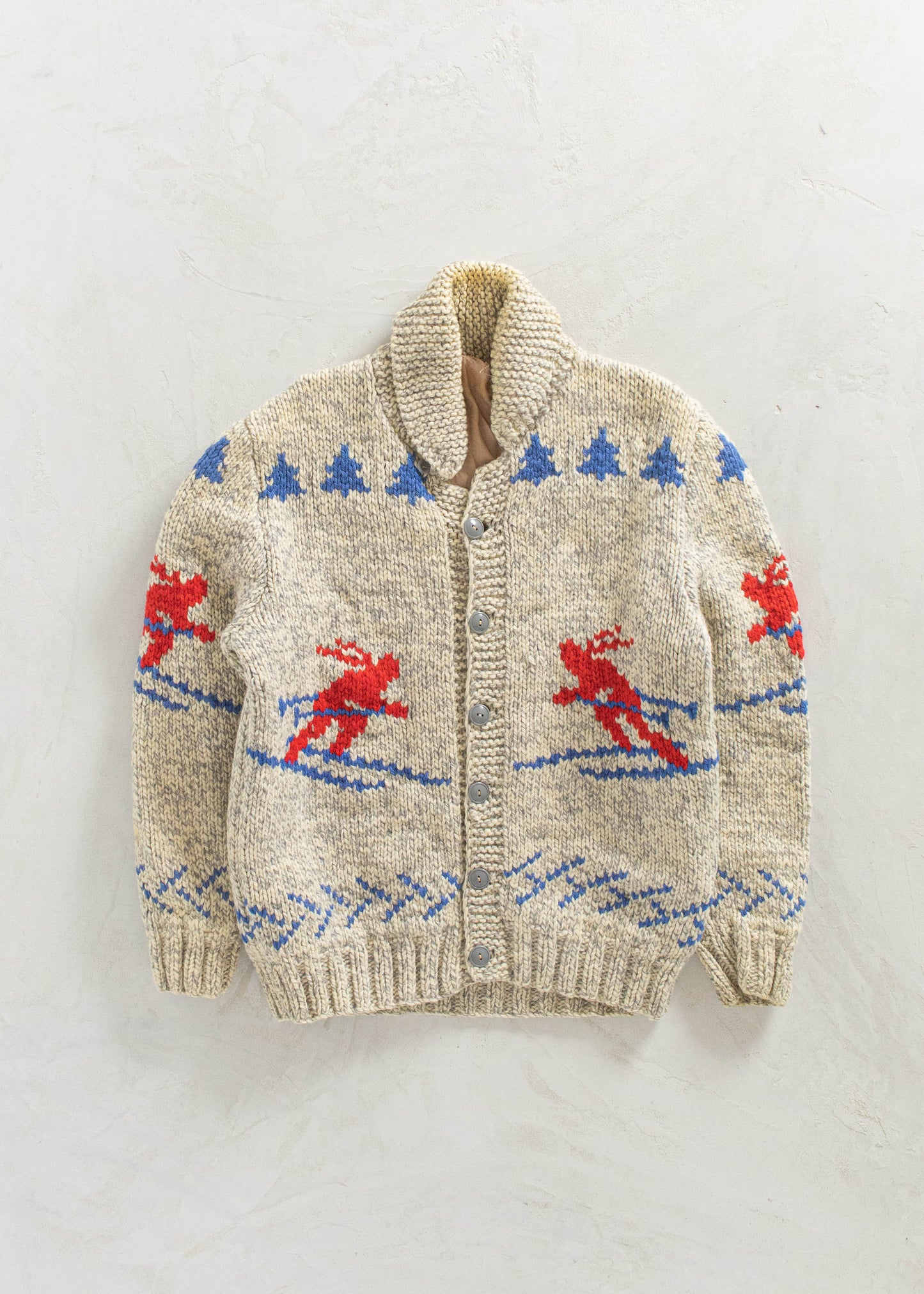 Vintage Skier Pattern Cowichan Style Wool Cardigan Size M/L