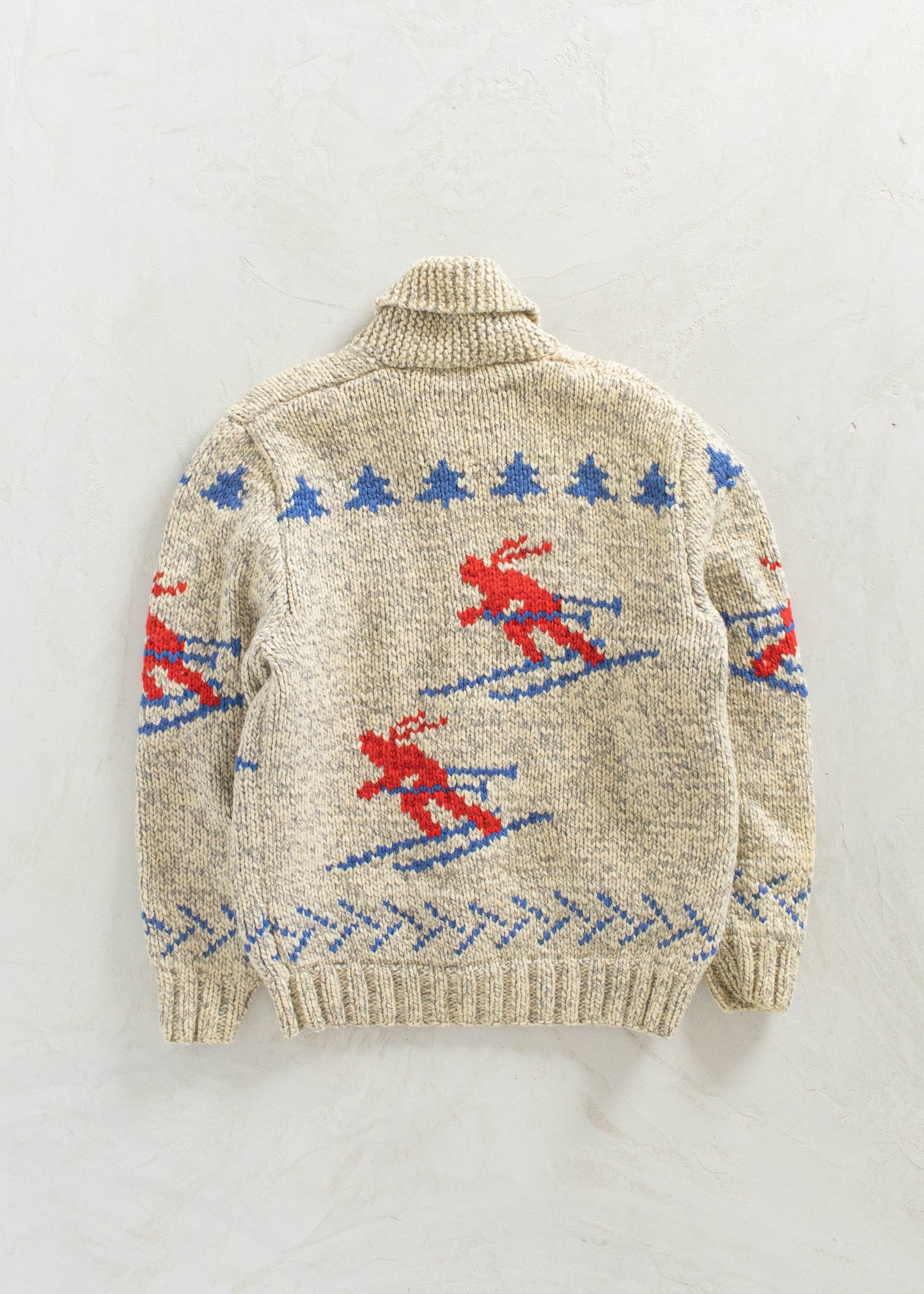 Vintage Skier Pattern Cowichan Style Wool Cardigan Size M/L