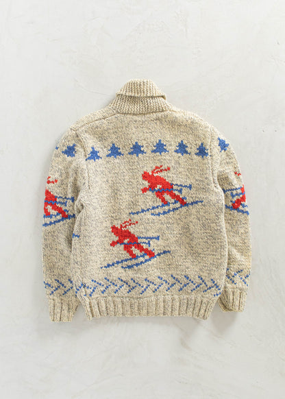 Vintage Skier Pattern Cowichan Style Wool Cardigan Size M/L