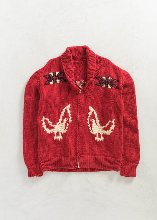 Vintage Chicken Pattern Cowichan Style Wool Cardigan Size M/L