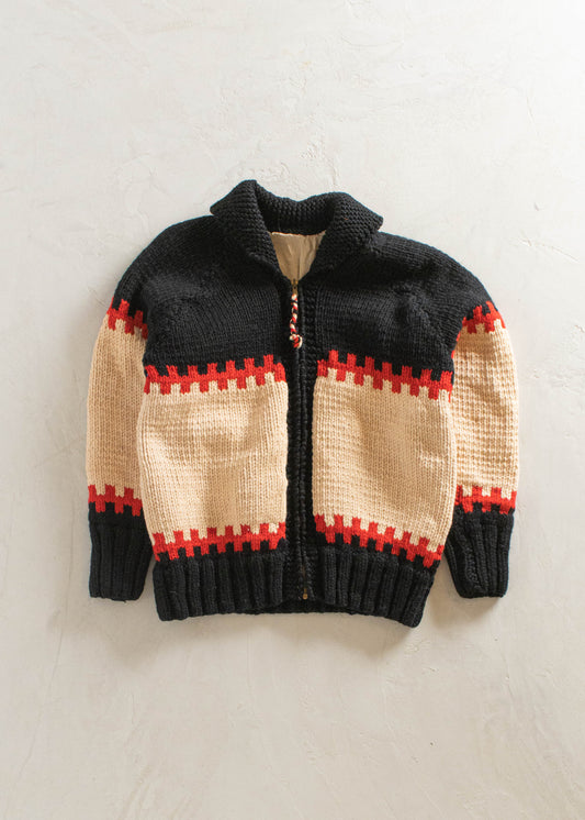 1980s Geometric Pattern Cowichan Style Wool Cardigan Size XS/S