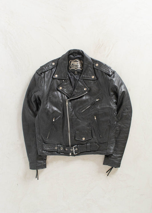 Vintage 1980s First Genuine Leather Motorcycle Leather Jacket Size M/L