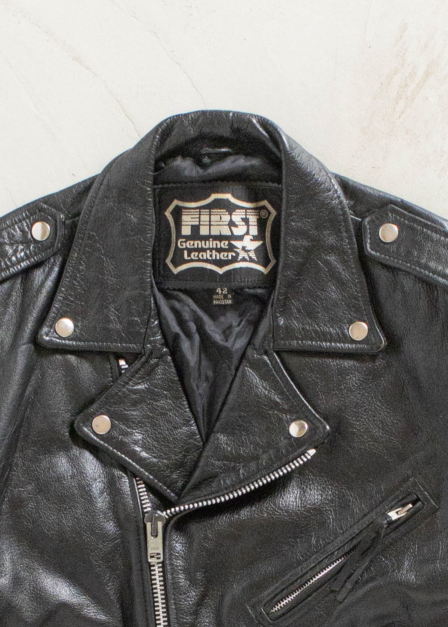 Vintage 1980s First Genuine Leather Motorcycle Leather Jacket Size M/L