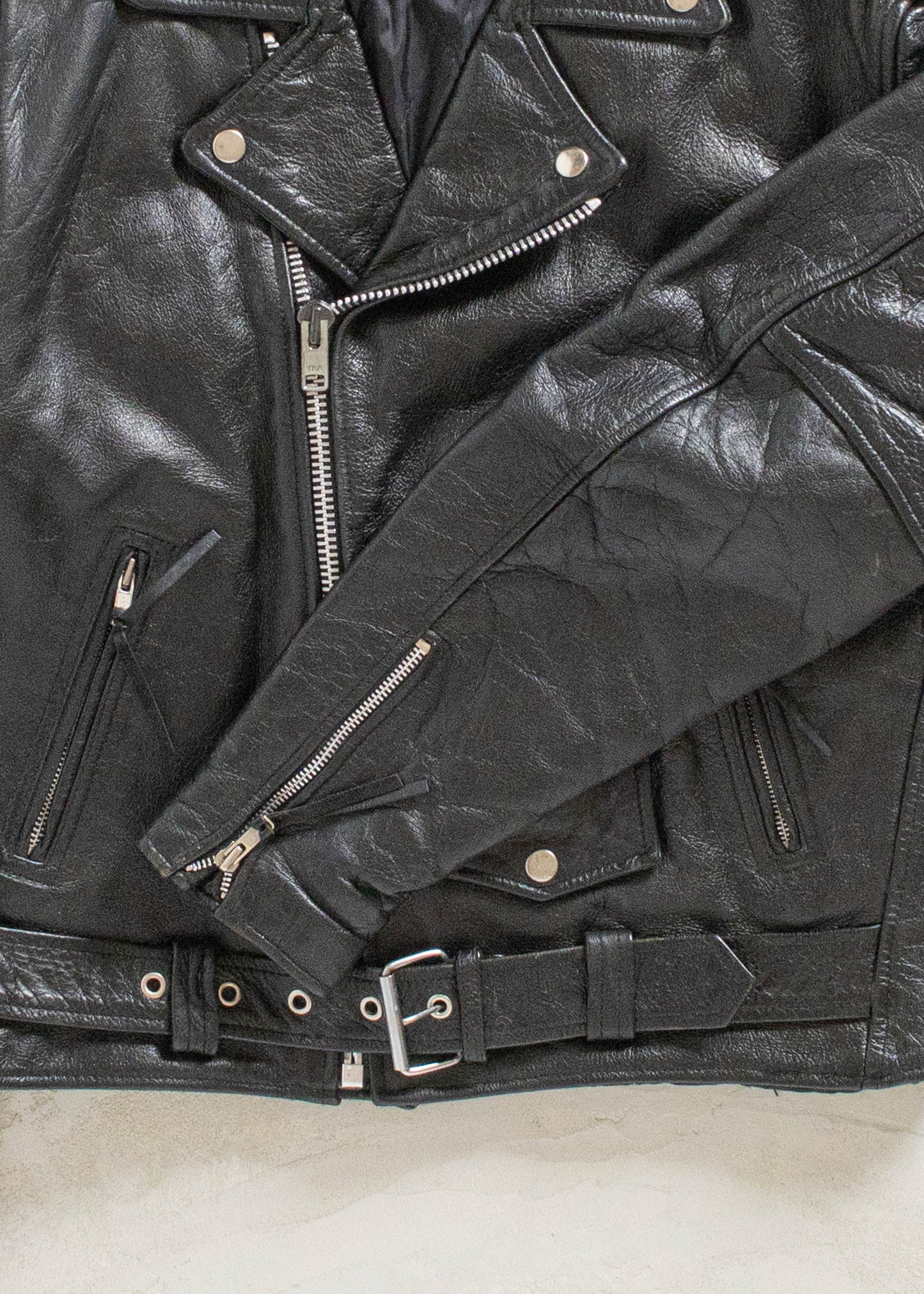 Vintage 1980s First Genuine Leather Motorcycle Leather Jacket Size M/L