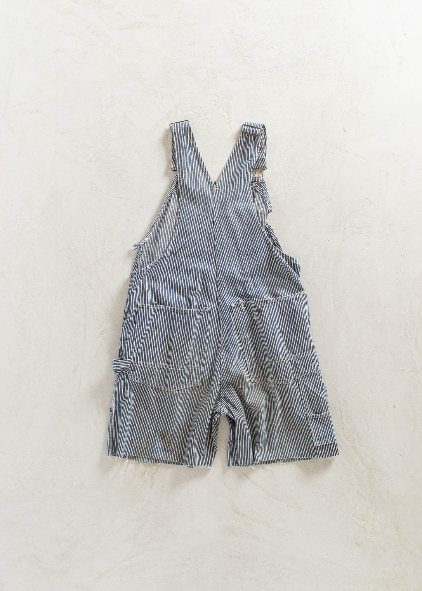 Vintage 1940s Head Light Hickory Stripe Cut Off Overalls Size M/L