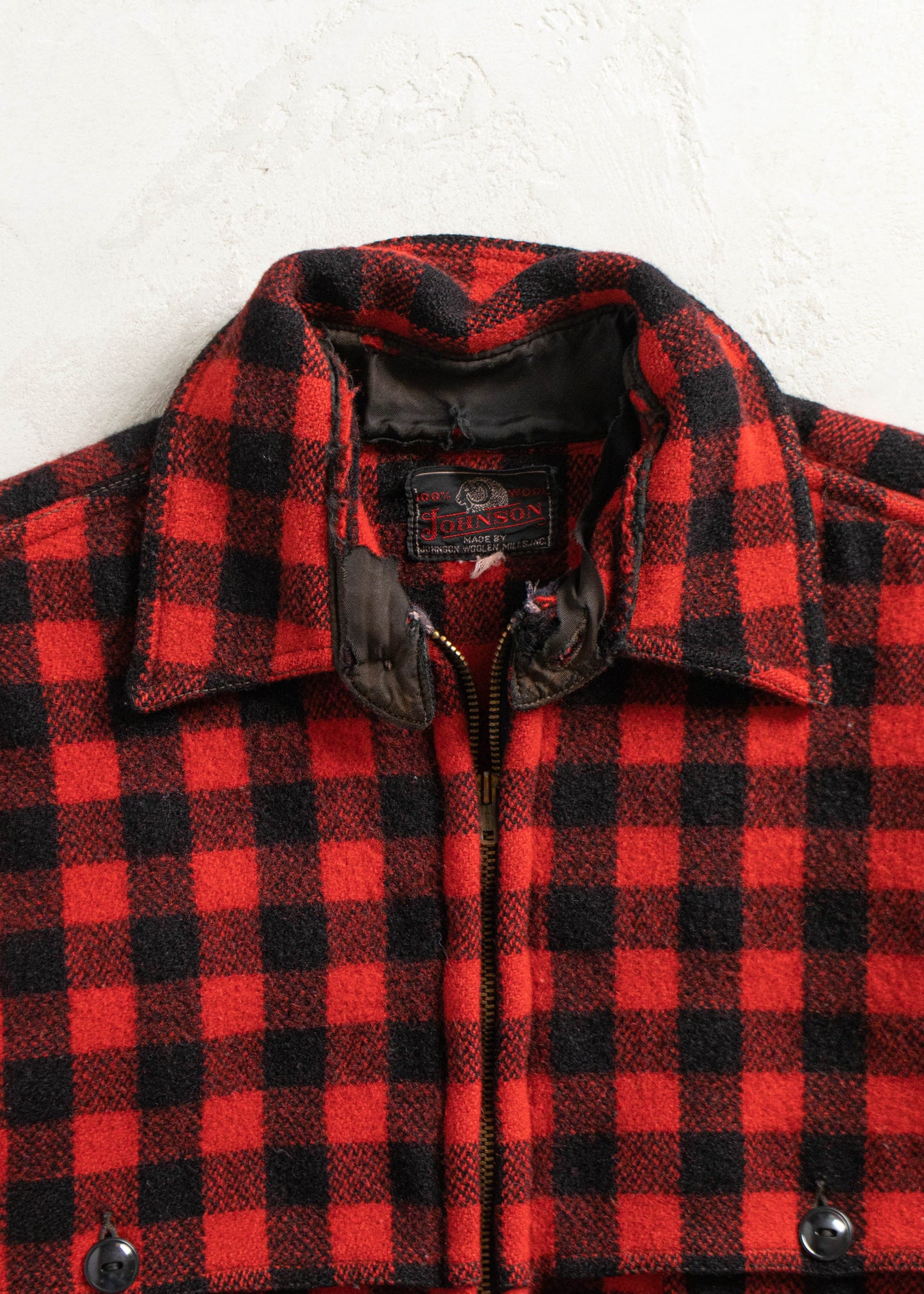 Vintage 1970s Johnson Woolen Mills Wool Flannel Zip Up Shirt Size M/L