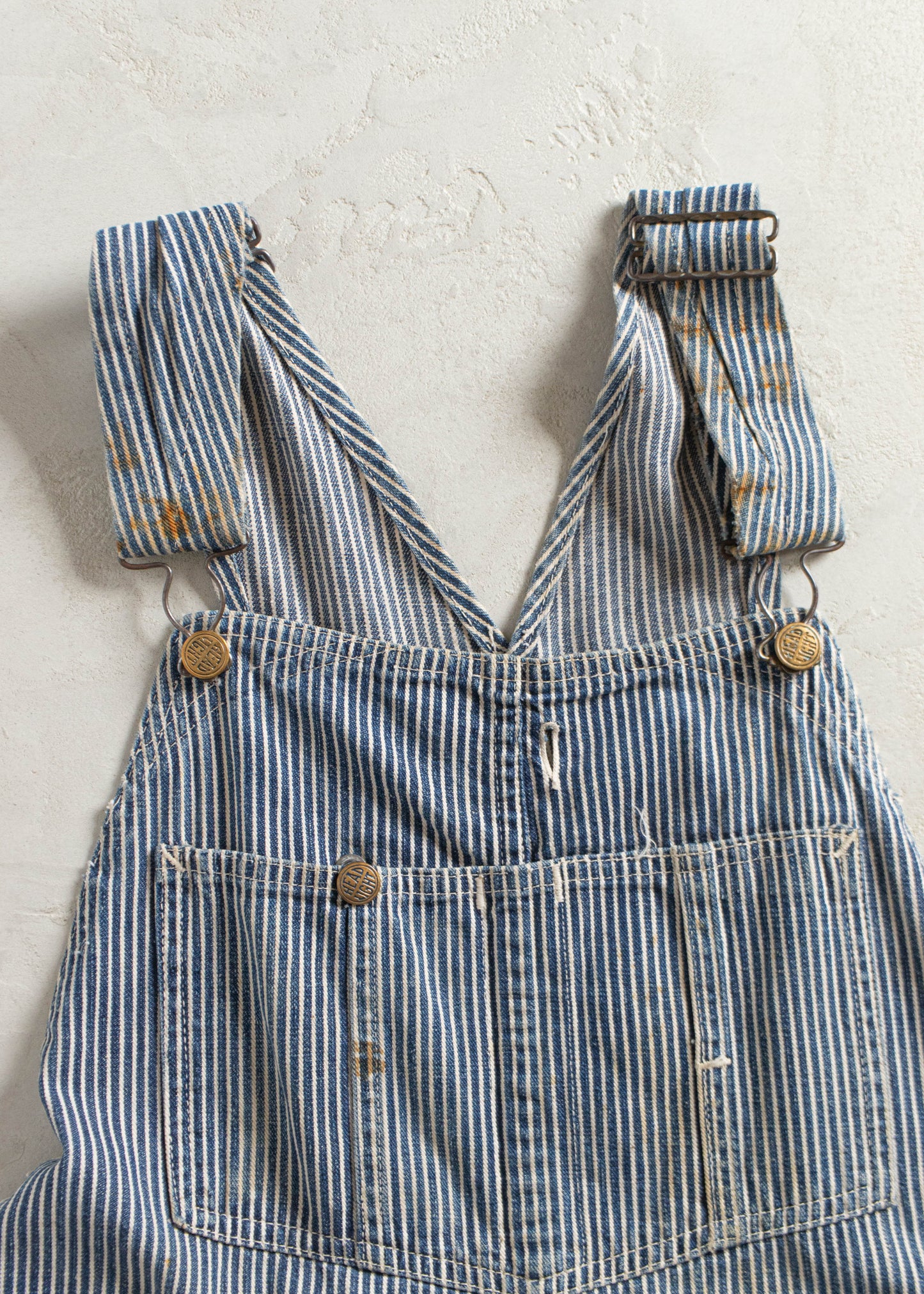 Vintage 1940s Head Light Hickory Stripe Cut Off Overalls Size M/L