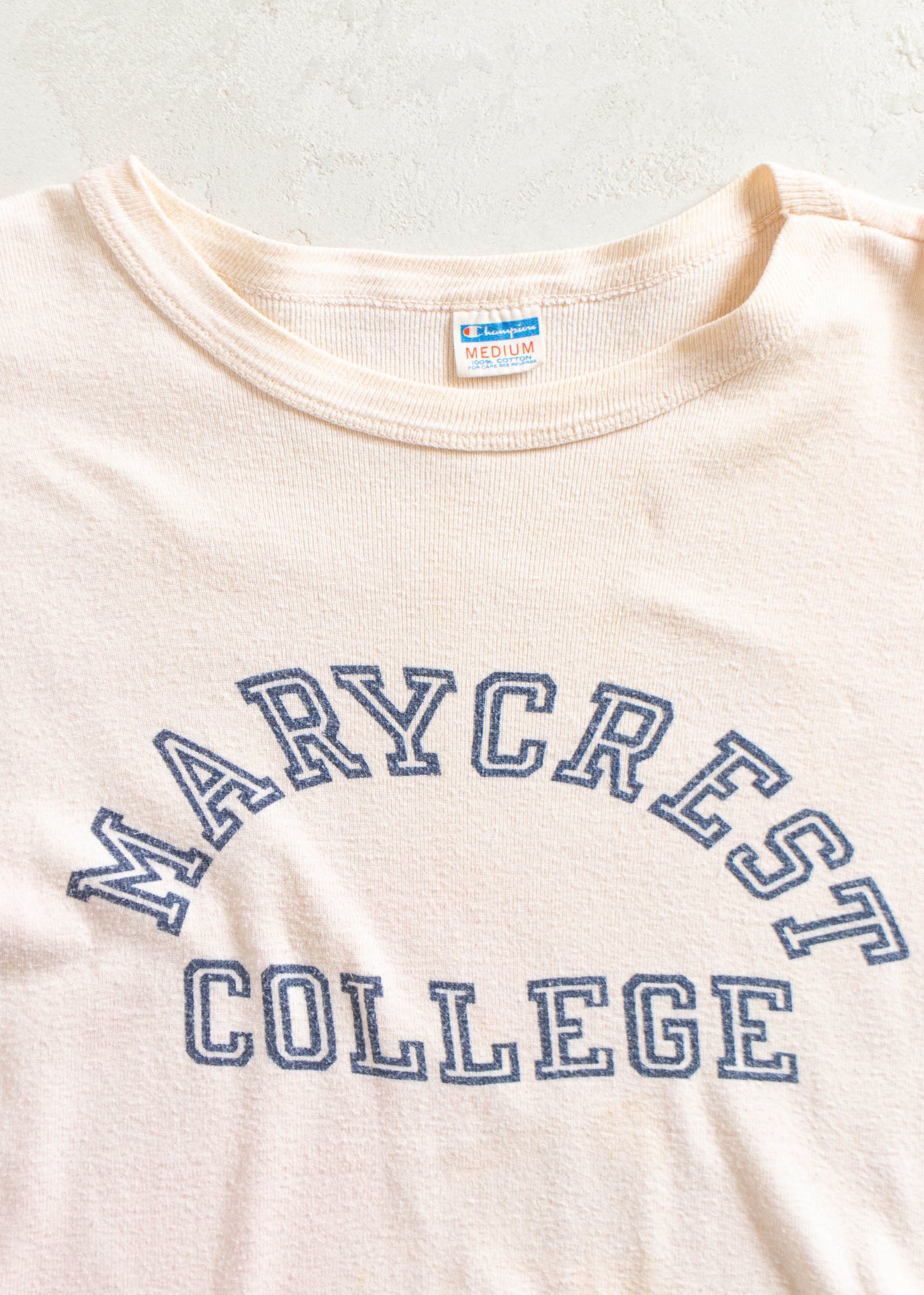 Vintage 1970s Champion Blue Bar Marycrest College Raglan T-Shirt Size S/M