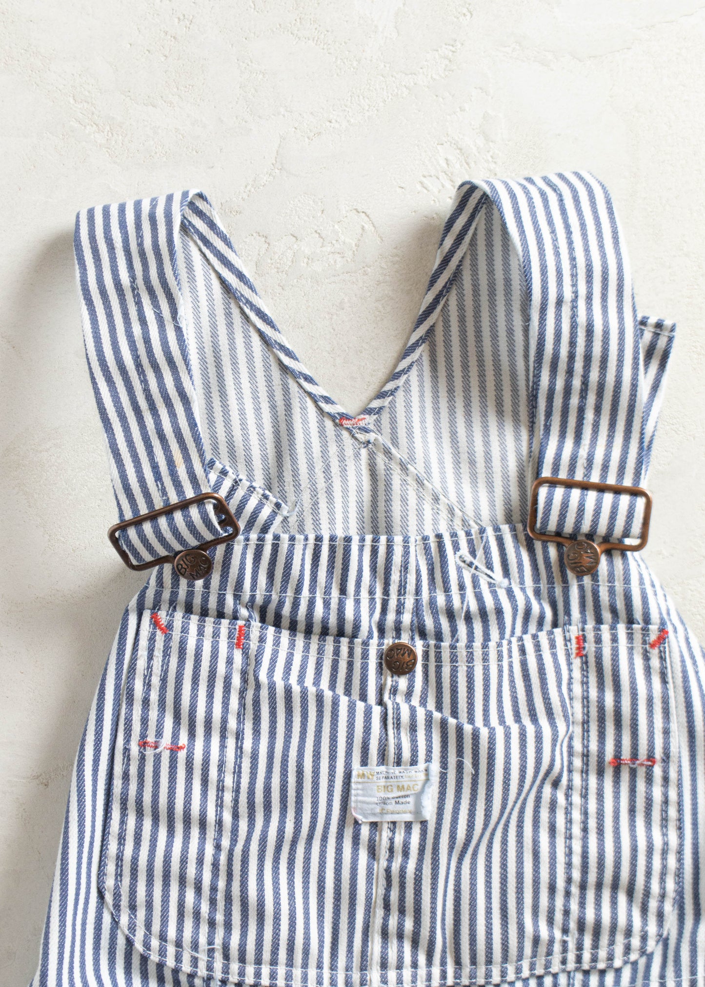 Vintage 1970s Big Mac Hickory Stripe Tool Belt Overalls Size S/M