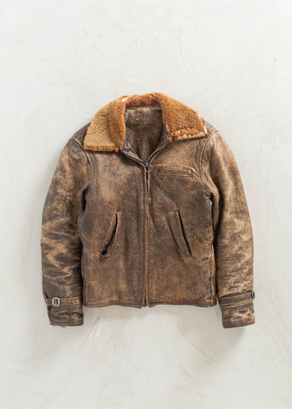 Vintage 1950s Flight Aviator Shearling Lined Leather Jacket Size S/M