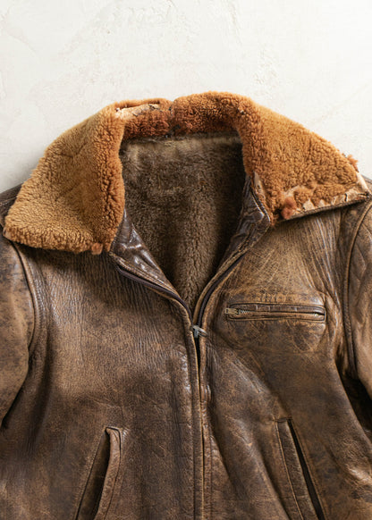 Vintage 1950s Flight Aviator Shearling Lined Leather Jacket Size S/M