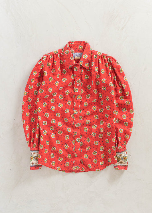 Vintage 1960s Rockmount Ranchwear Floral Pattern Snap Button Shirt Size S/M