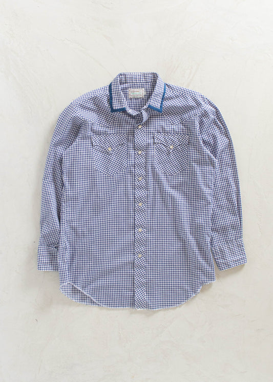 Vintage 1960s California Ranchwear Gingham Pattern Snap Button Shirt Size L/XL