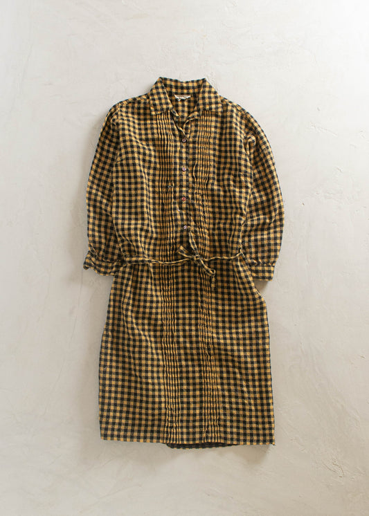 1970s Donald Davies Plaid Pattern Long Sleeve Midi Dress Size XS/S