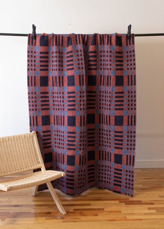 1970s Geometric Pattern Wool Throw Blanket