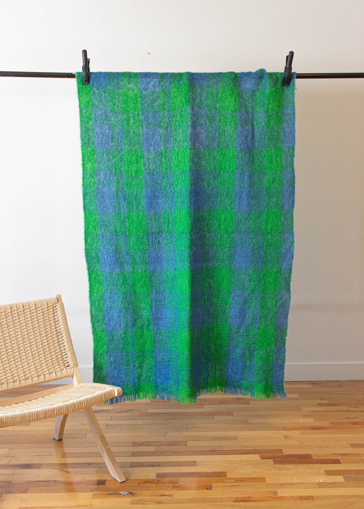 1970s Simons Plaid Pattern Mohair Throw Blanket