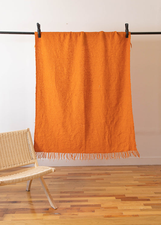 1970s Solid Orange Mohair Wool Throw Blanket