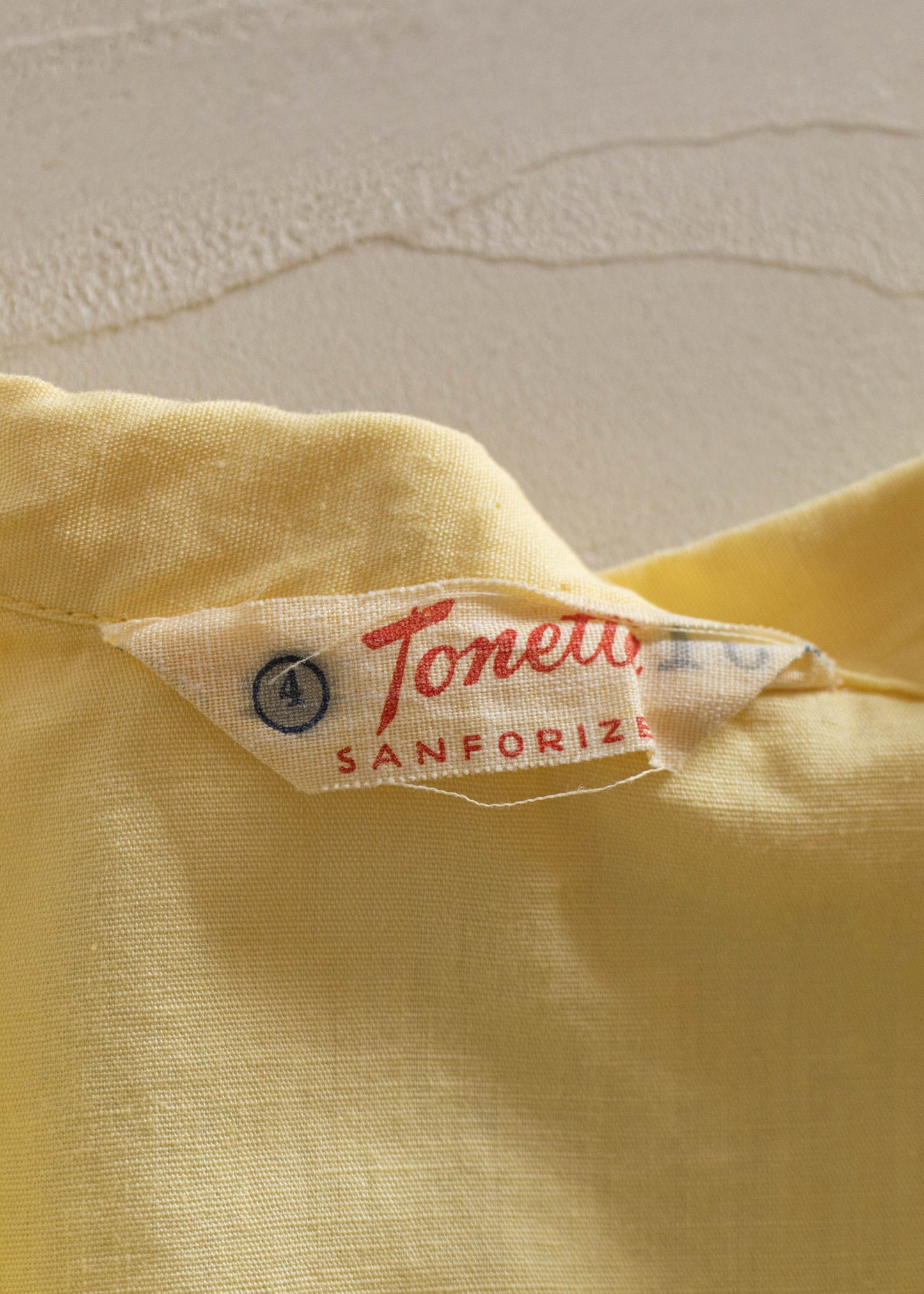 1960s Tonette Solid Yellow Long Sleeve Button Up Pajama Shirt Size XS/S