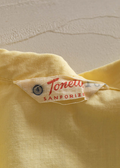 1960s Tonette Solid Yellow Long Sleeve Button Up Pajama Shirt Size XS/S