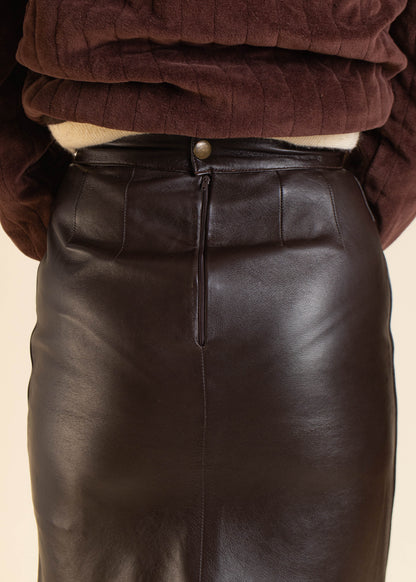 1990s Leather Midi Skirt Size Women's 24 Men's 26