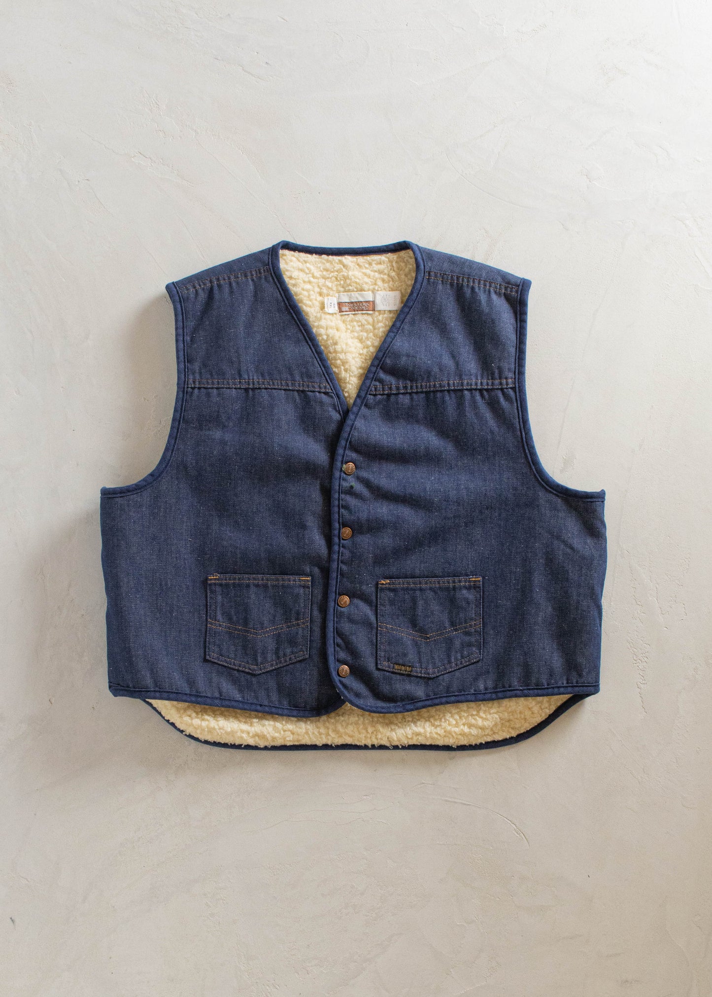 1970s Sears Western Wear Sherpa Lined Denim Vest Size XL/2XL