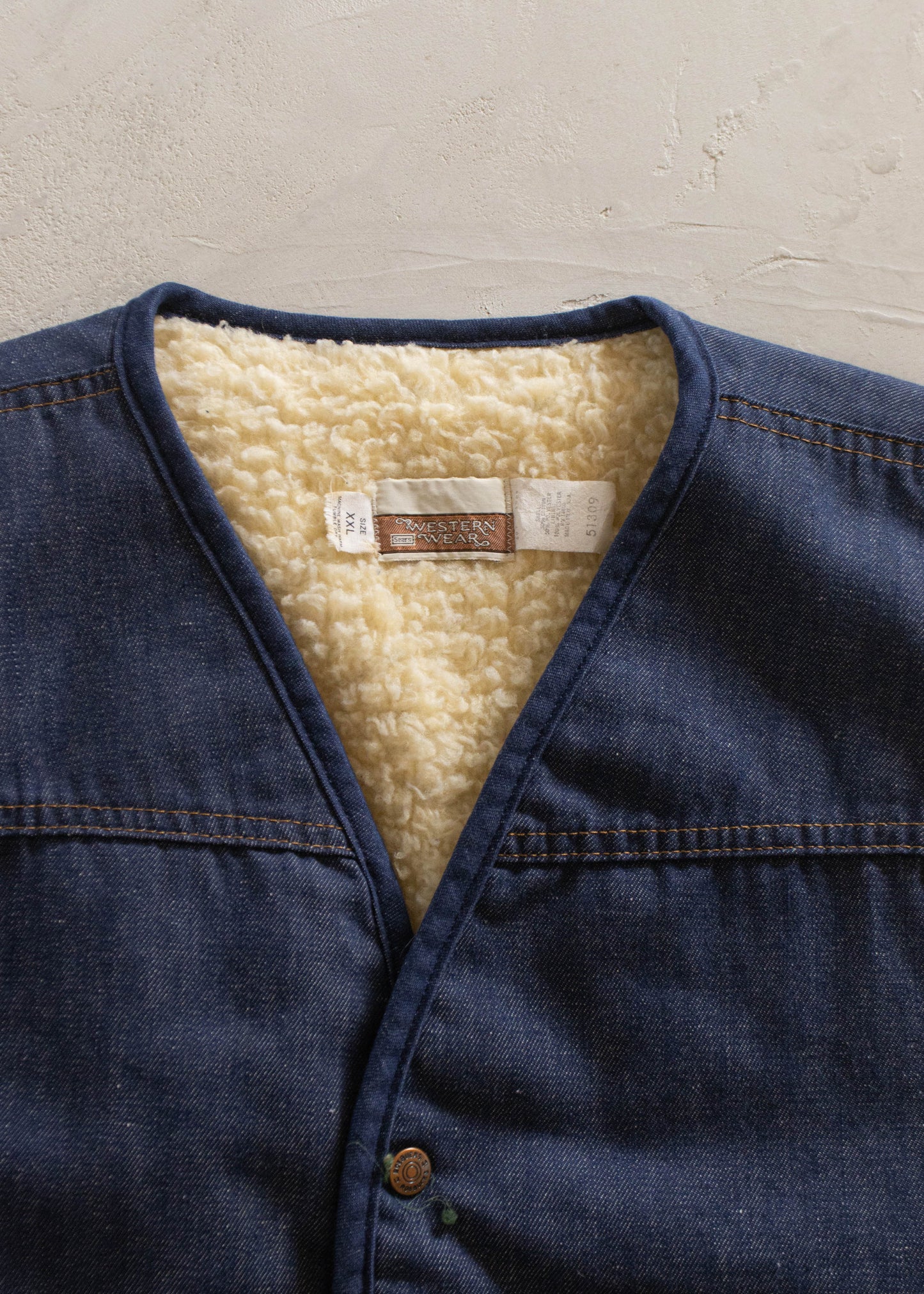 1970s Sears Western Wear Sherpa Lined Denim Vest Size XL/2XL