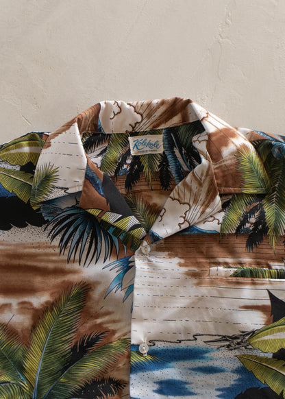 1980s Tropical Pattern Short Sleeve Button Up Shirt Size M/L