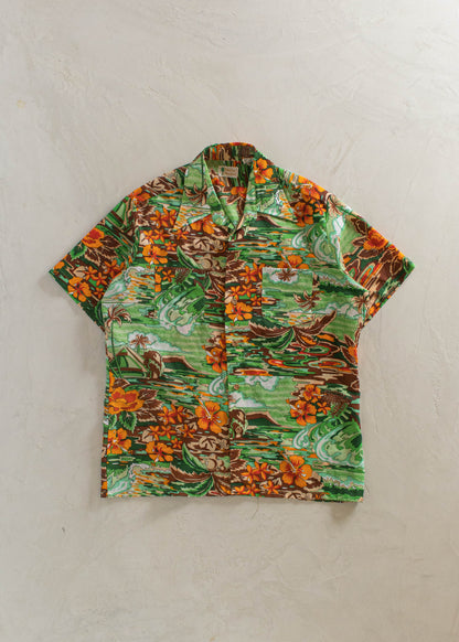 1980s Tropical Pattern Short Sleeve Button Up Shirt Size M/L