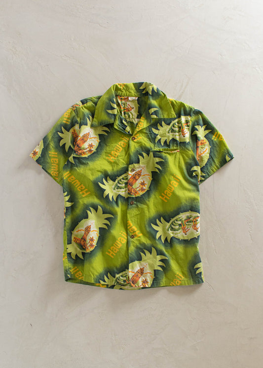 1980s Tropical Pattern Short Sleeve Button Up Shirt Size M/L